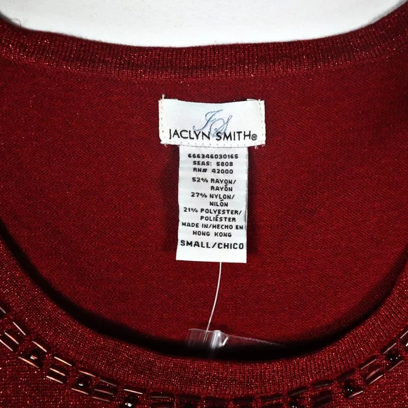 Jaclyn Smith NWT Red Metallic Beaded Top Stretch Size Small - Picture 4 of 8